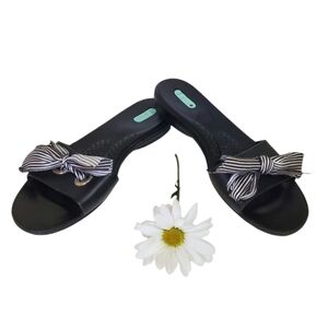 Okaboshi Slides Sandals with Striped Bow Tie, Size M L
